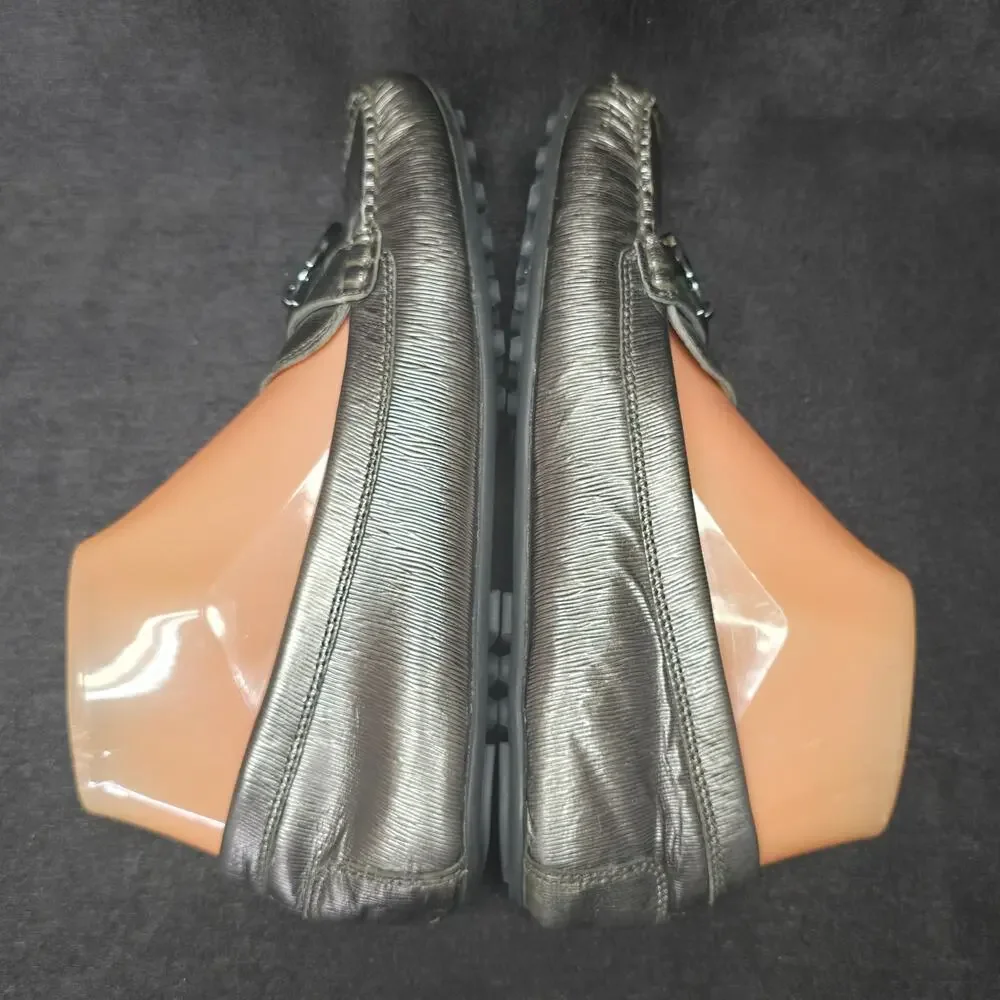Michael Kors Metallic Gunmetal Gray Hamilton Leather Loafers